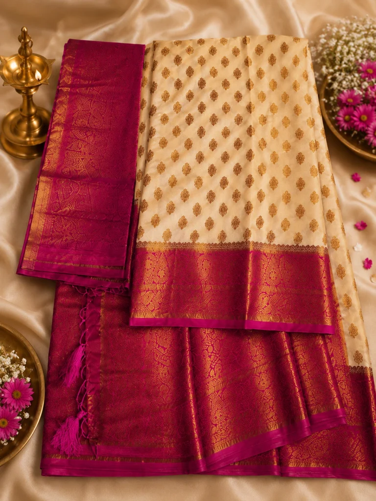 Ivory Royale Semi Silk Banarasi
