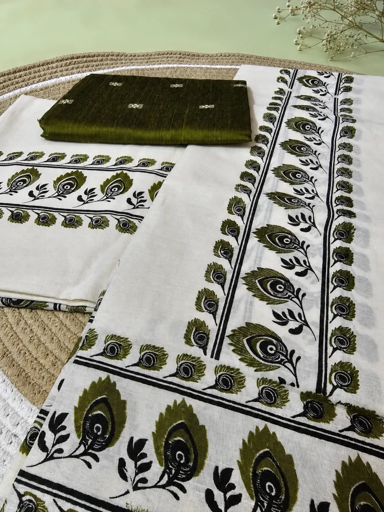 Mayura Olive Bloom Set Mundu